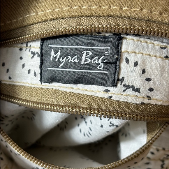 Myra Leather Shoulder Purse Tooled Leather Canvas Crossbody Pocketbook Brown - Picture 12 of 16